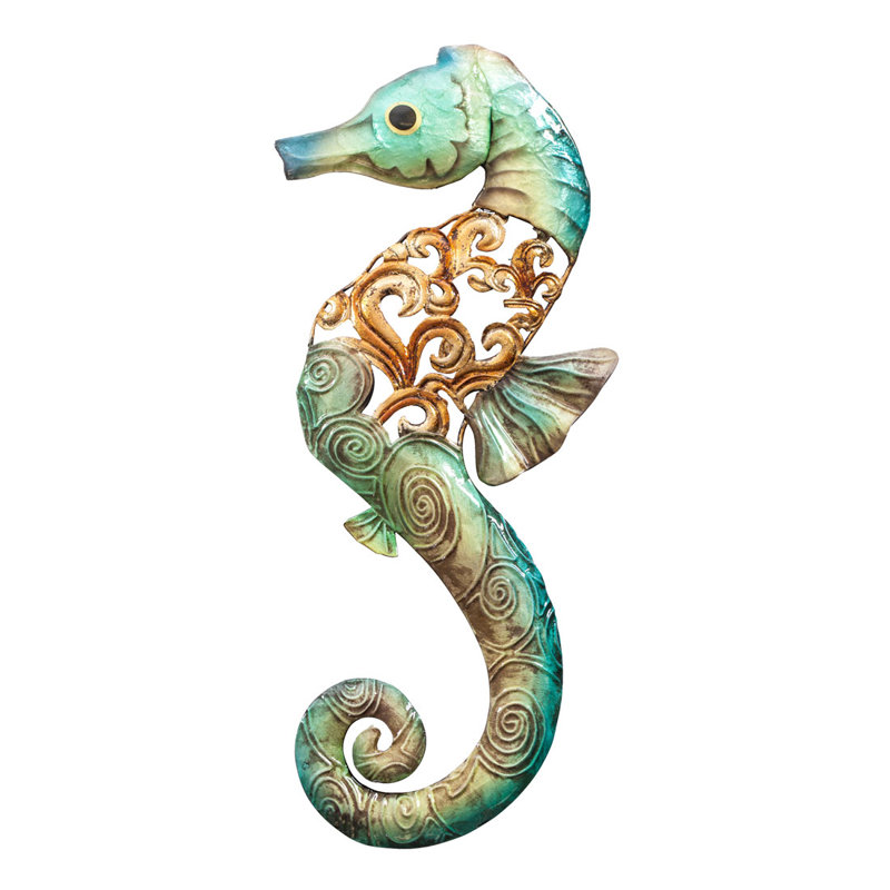 Highland Dunes Metal and Capiz Seafoam Seahorse Wall Décor Wayfair